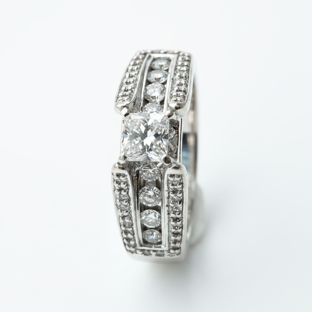 14K White Gold Diamond Ring detail close-up