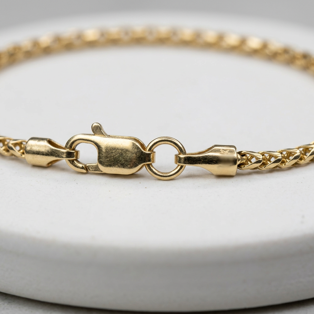 Lobster clasp and end connections of the 10K gold anklet
