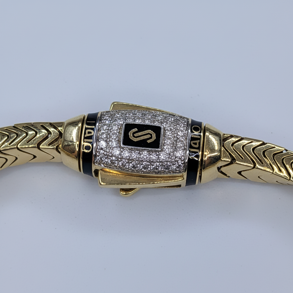 10K Gold Monaco Fancy Link Bracelet diamond pavé clasp close-up