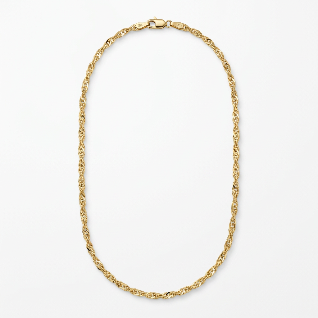 14K yellow gold quasi-rope chain necklace arranged in an elongated oval