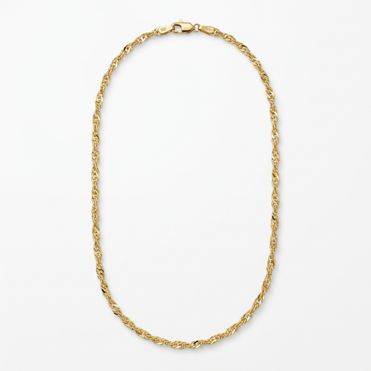 14K yellow gold quasi-rope chain necklace arranged in an elongated oval