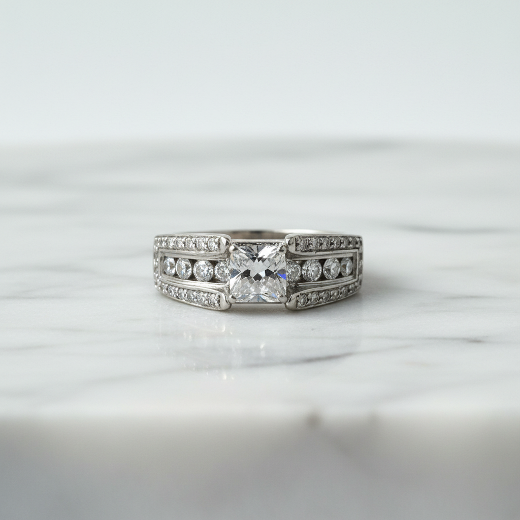 14K White Gold Diamond Ring front view
