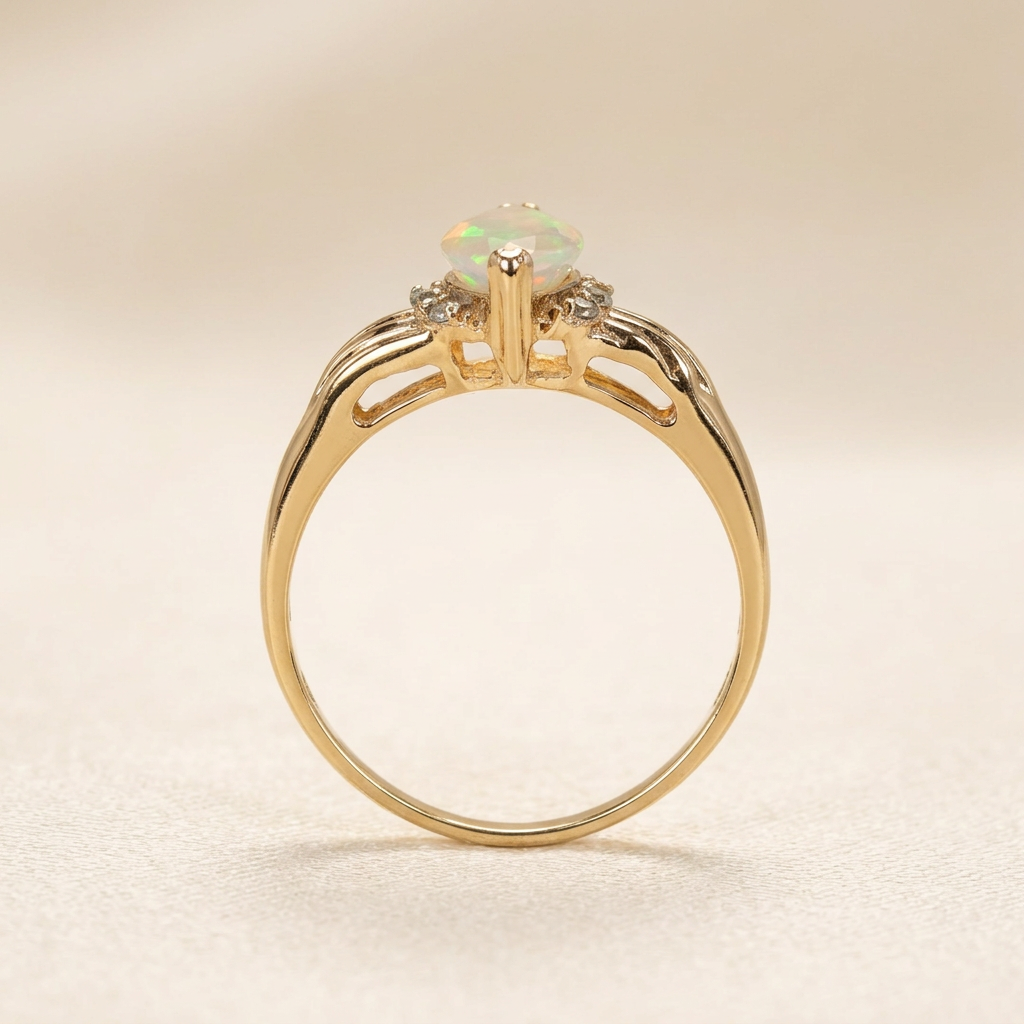 Side profile of R260 showing raised setting and openwork gold gallery
