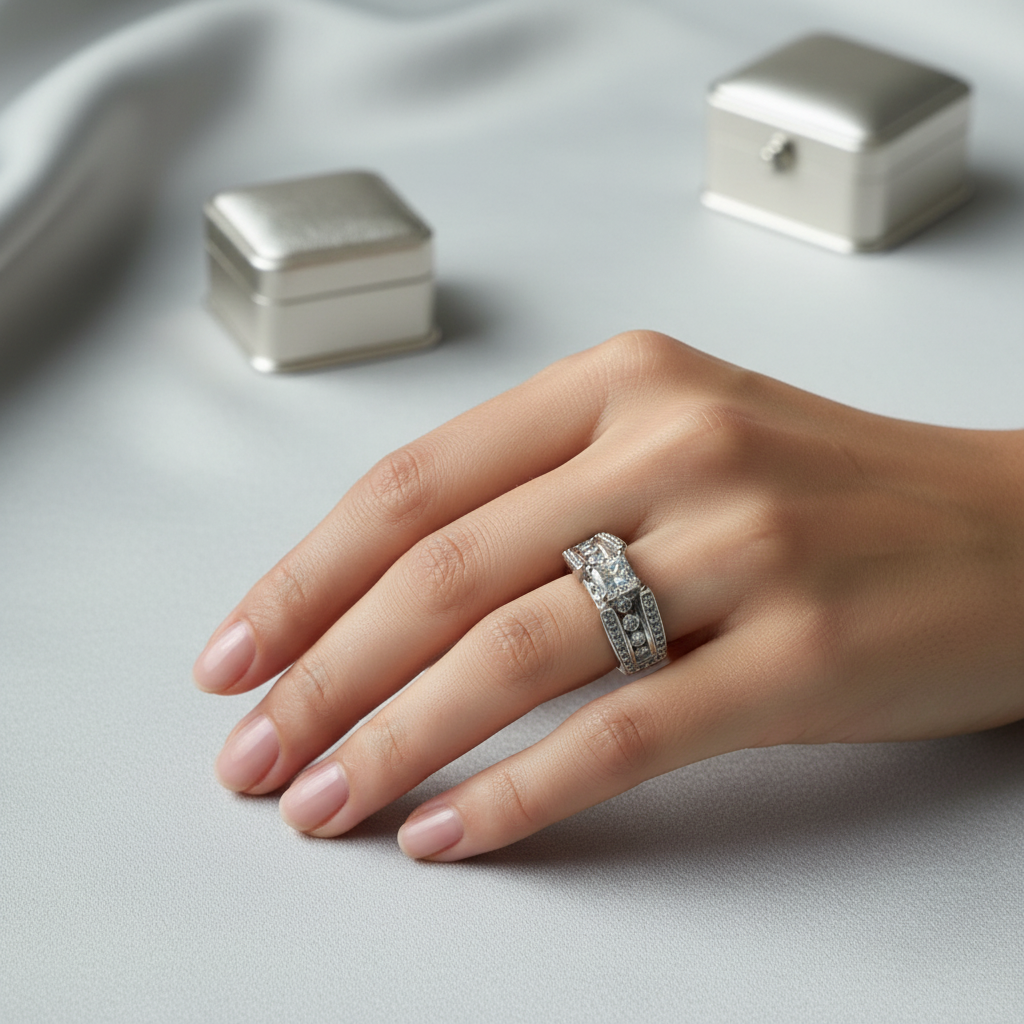 14K White Gold Diamond Ring lifestyle on hand