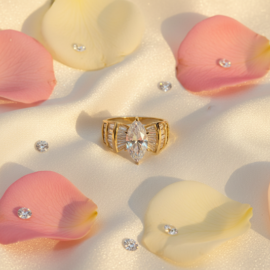 14K Yellow Gold CZ Marquise and Baguette Ring lifestyle photo