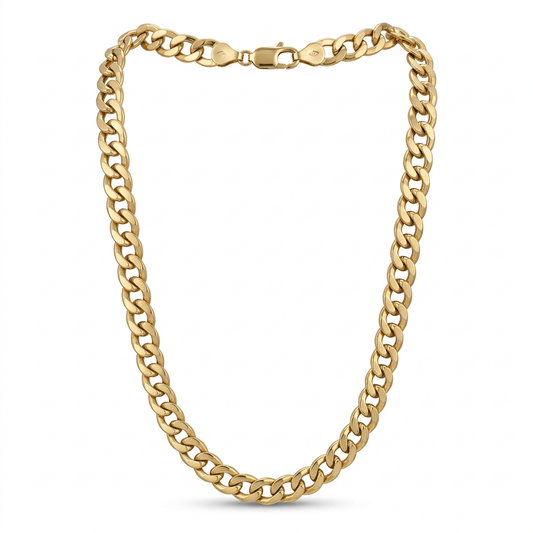 G380 18K yellow gold curb chain necklace in a full natural drape on white