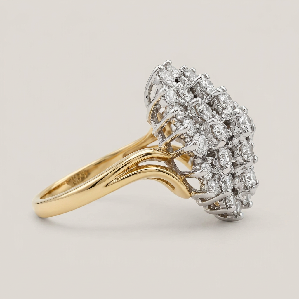 G206 diamond cluster ring side view showing raised open gallery
