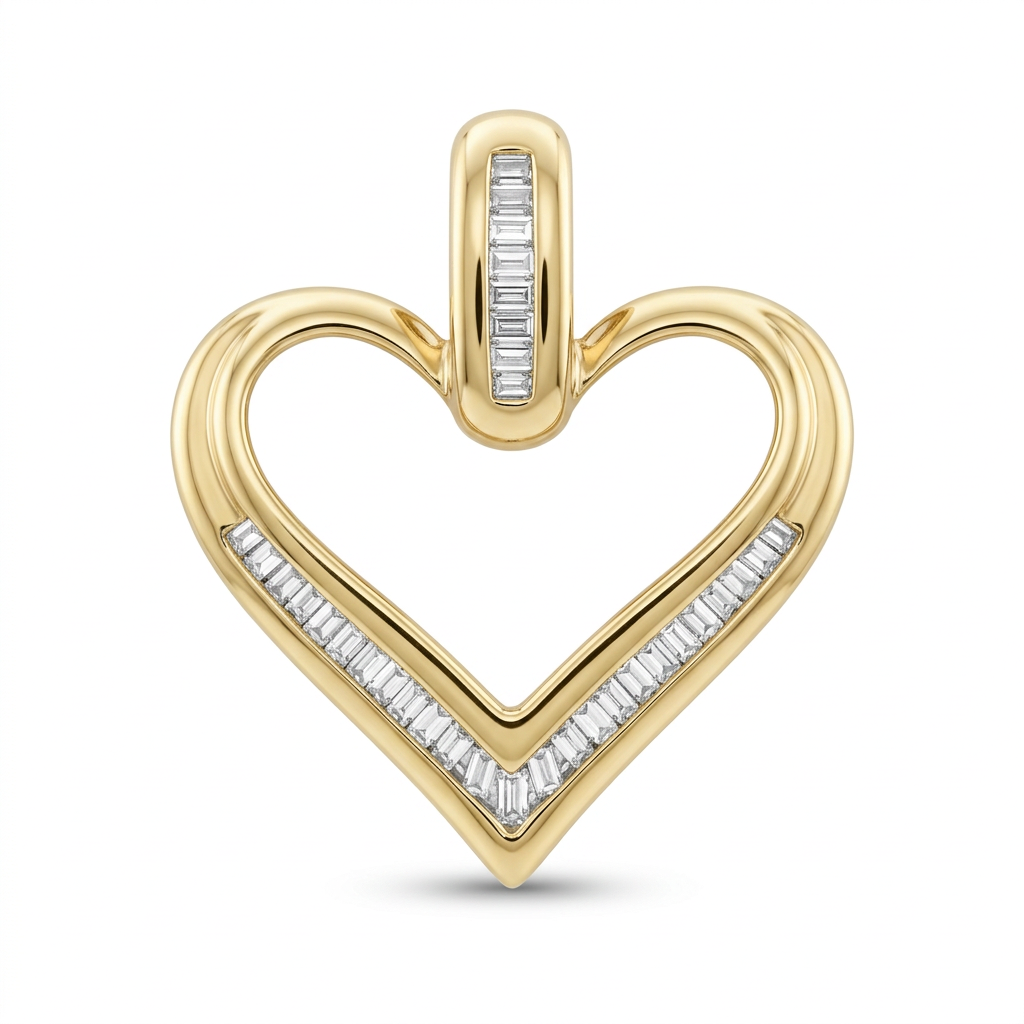 10K yellow gold diamond open heart pendant, front view