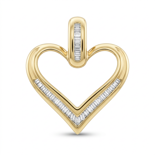 10K yellow gold diamond open heart pendant, front view