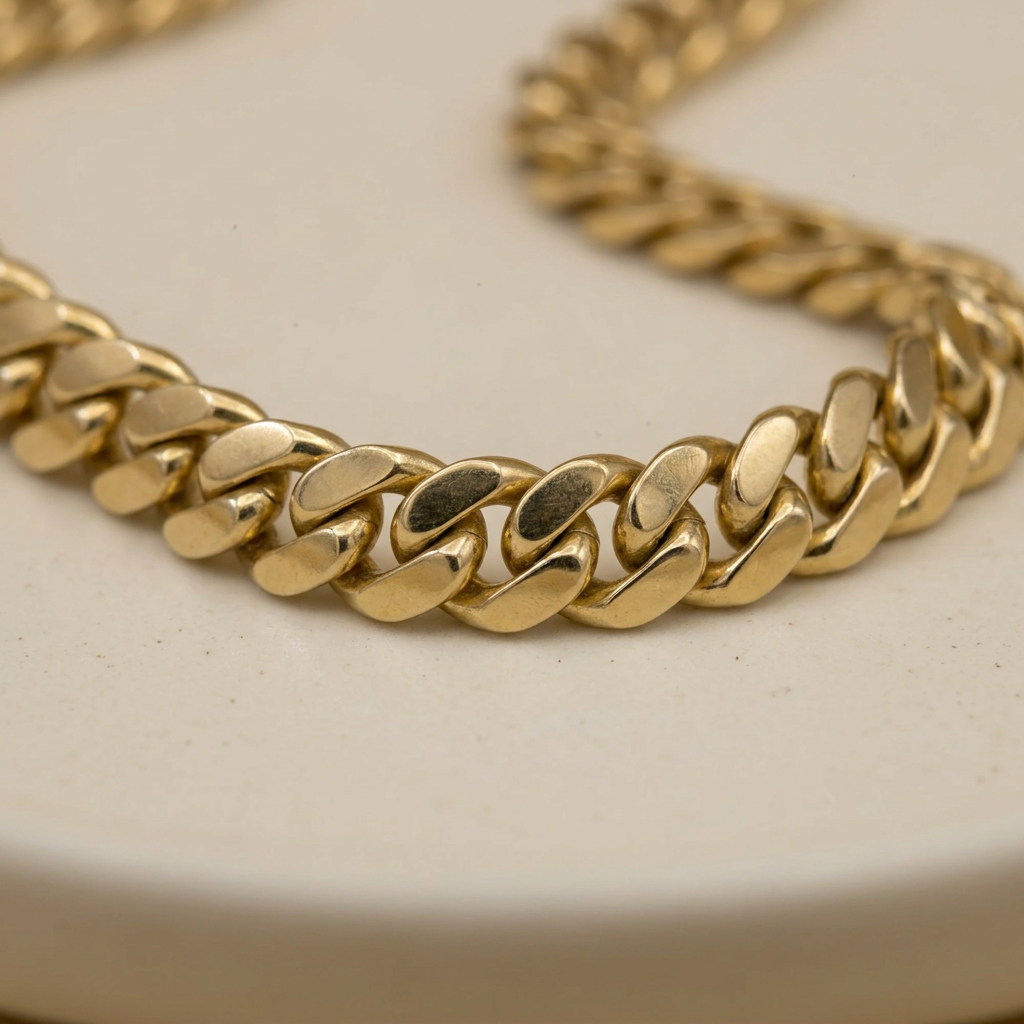 Close-up of G543 5.9mm polished yellow gold Miami Cuban links