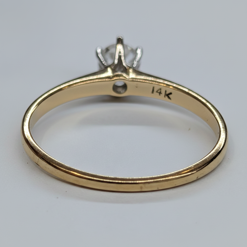 14K Yellow Gold CZ Solitaire Ring – 14K Hallmark Interior