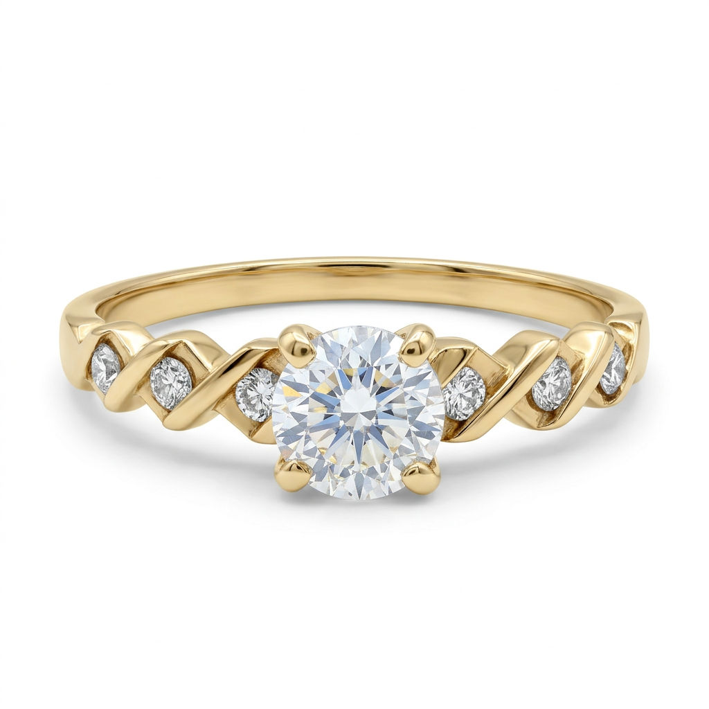 G433 yellow gold diamond ribbon ring hero view