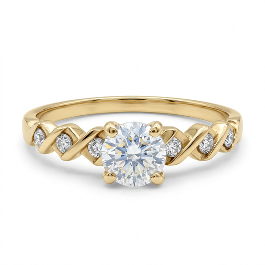 G433 yellow gold diamond ribbon ring hero view