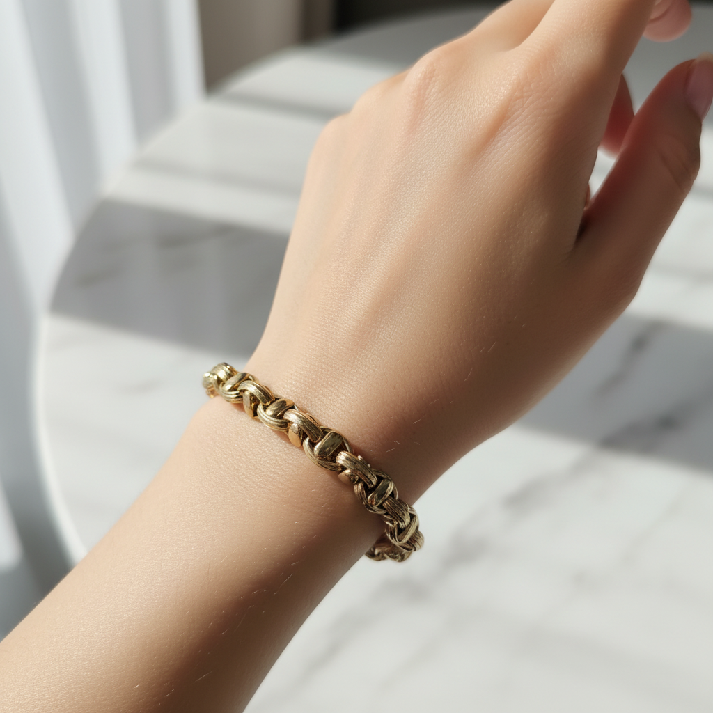 10K Yellow Gold Rope Chain Bracelet worn on wrist – lifestyle