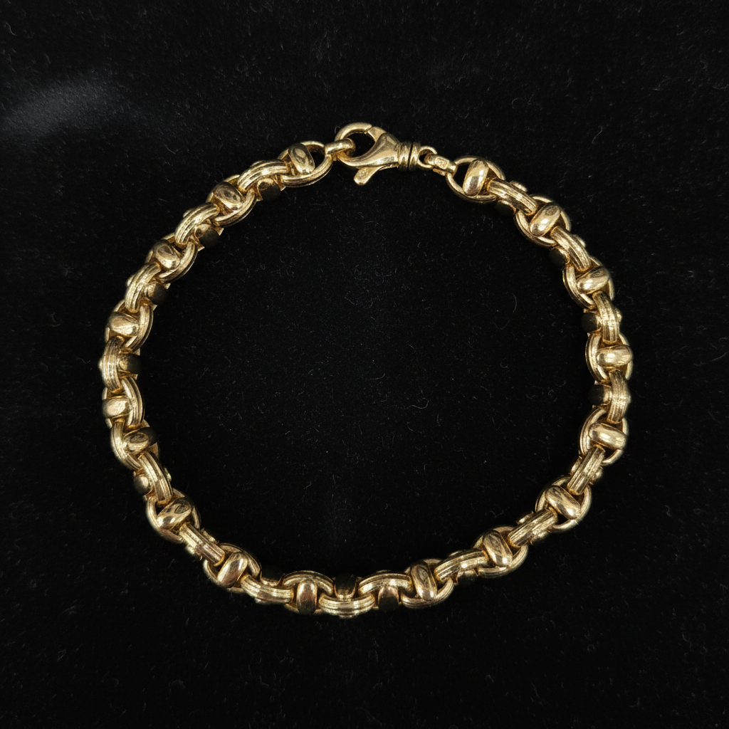 10K Yellow Gold Rope Chain Bracelet on black velvet – flat lay