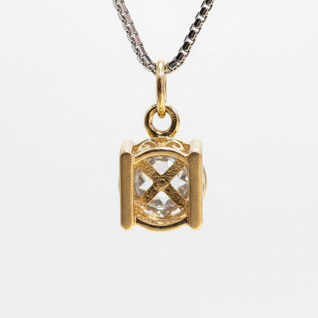 14K Yellow Gold Diamond Cluster Pendant - Back Detail