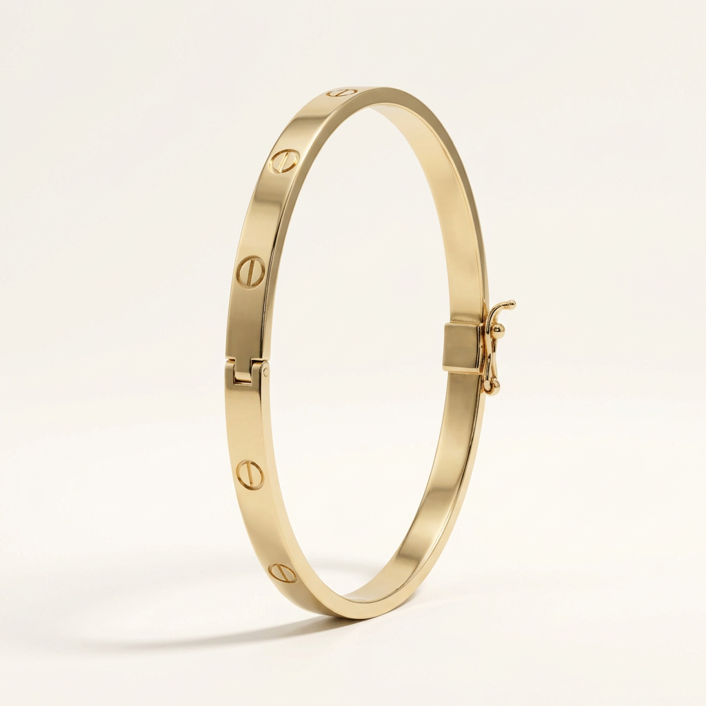 14K yellow gold bangle, upright view