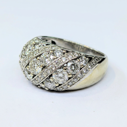 14K white gold diamond swirl cocktail ring, front three-quarter view