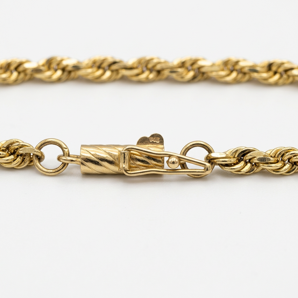 Clasp and connecting rings on G341 yellow gold rope chain