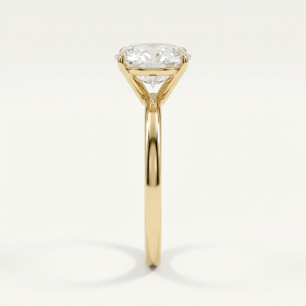 Side profile of G114 yellow gold CZ ring with raised solitaire setting