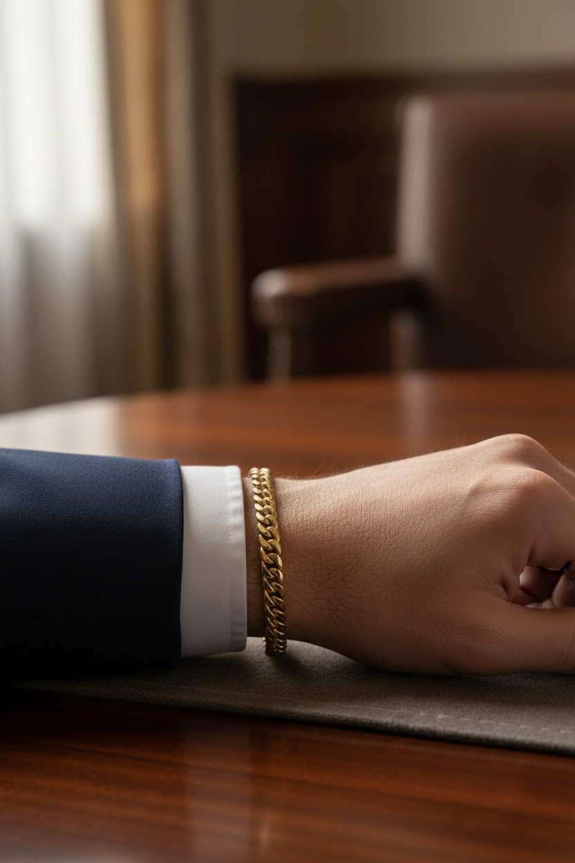 10K Yellow Gold Cuban Link Bracelet lifestyle shot worn on wrist