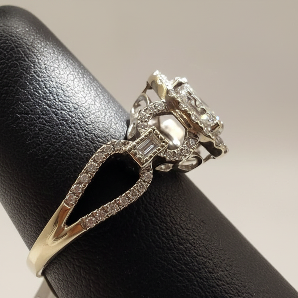 14K White Gold Oval Diamond Cluster Ring – three-quarter display