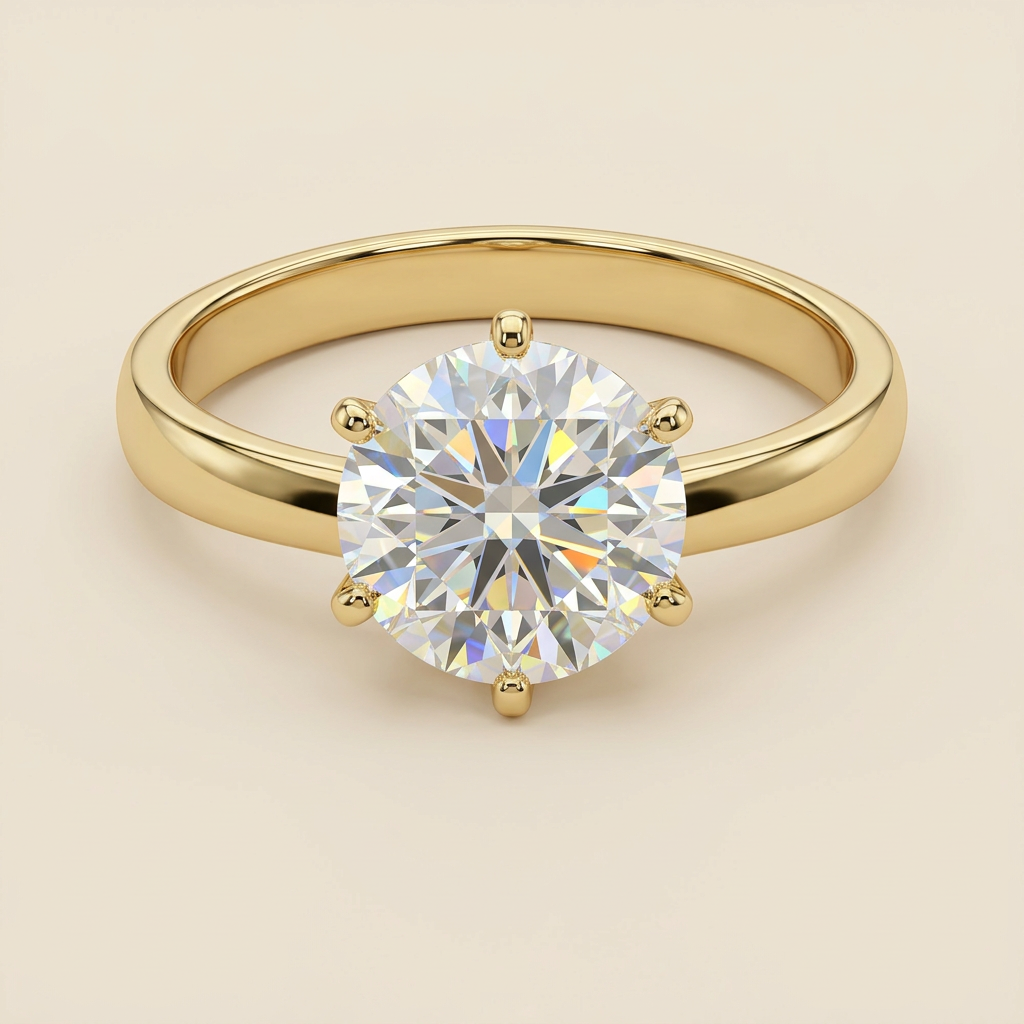 G111 14K yellow gold round cubic zirconia solitaire engagement ring, front detail