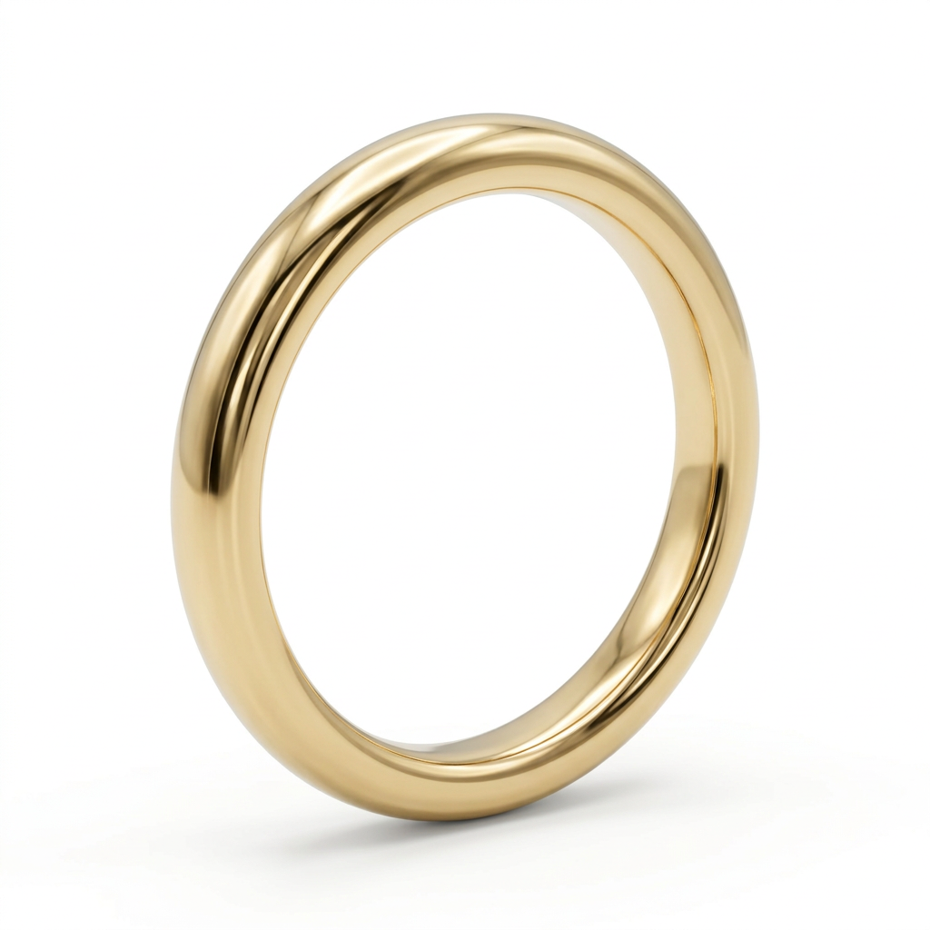 18K yellow gold wedding band showing its rounded profile