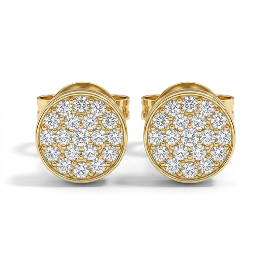 14K yellow gold 8.5mm diamond cluster stud earrings on white