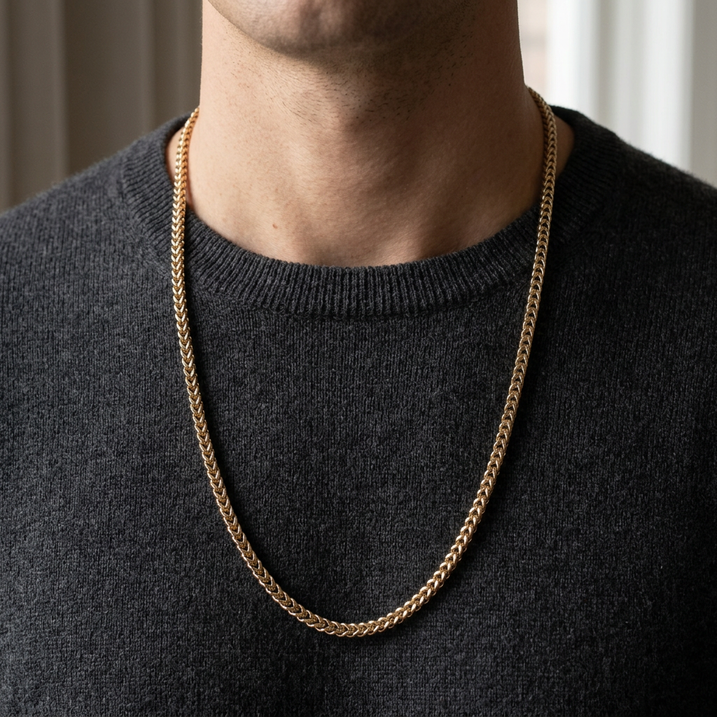 R1944 yellow gold Franco necklace styled over a dark knit