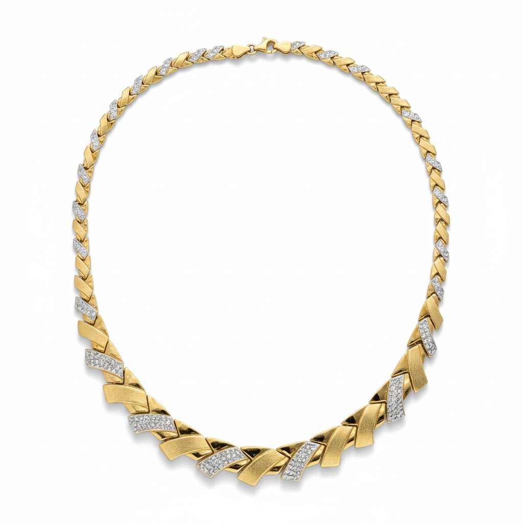 18-inch 10K yellow gold crystal leaf necklace on a clean white background