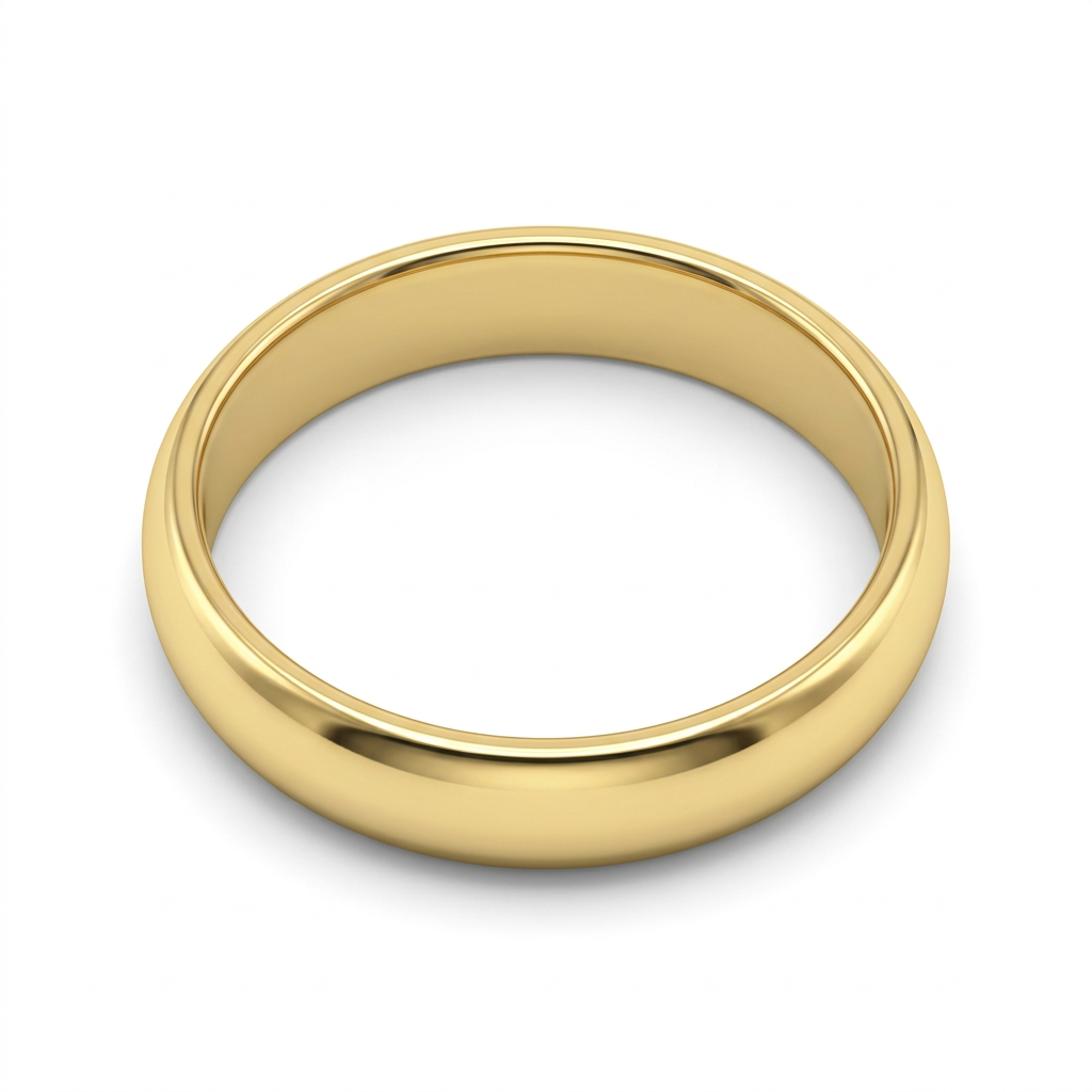 Elevated view of size 7 yellow gold wedding band and interior