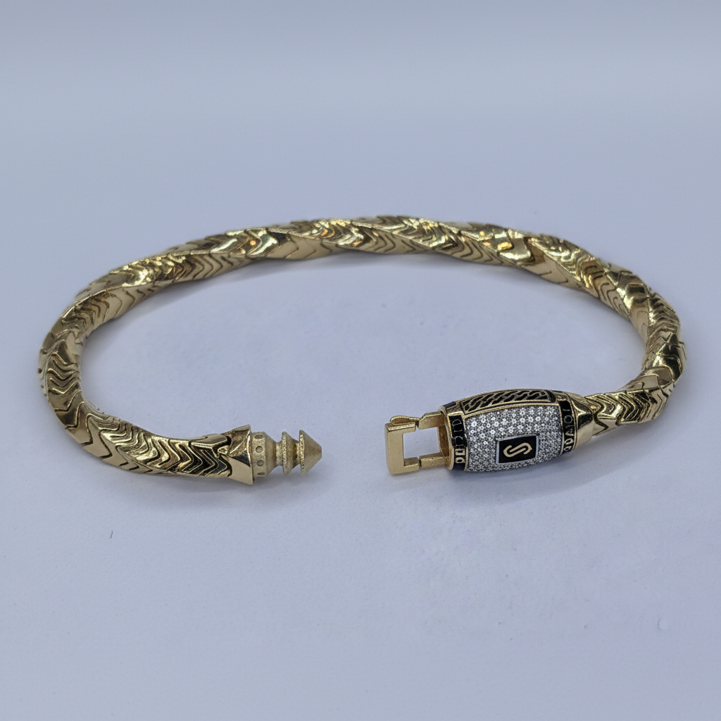 10K Gold Monaco Fancy Link Bracelet clasp open side angle view