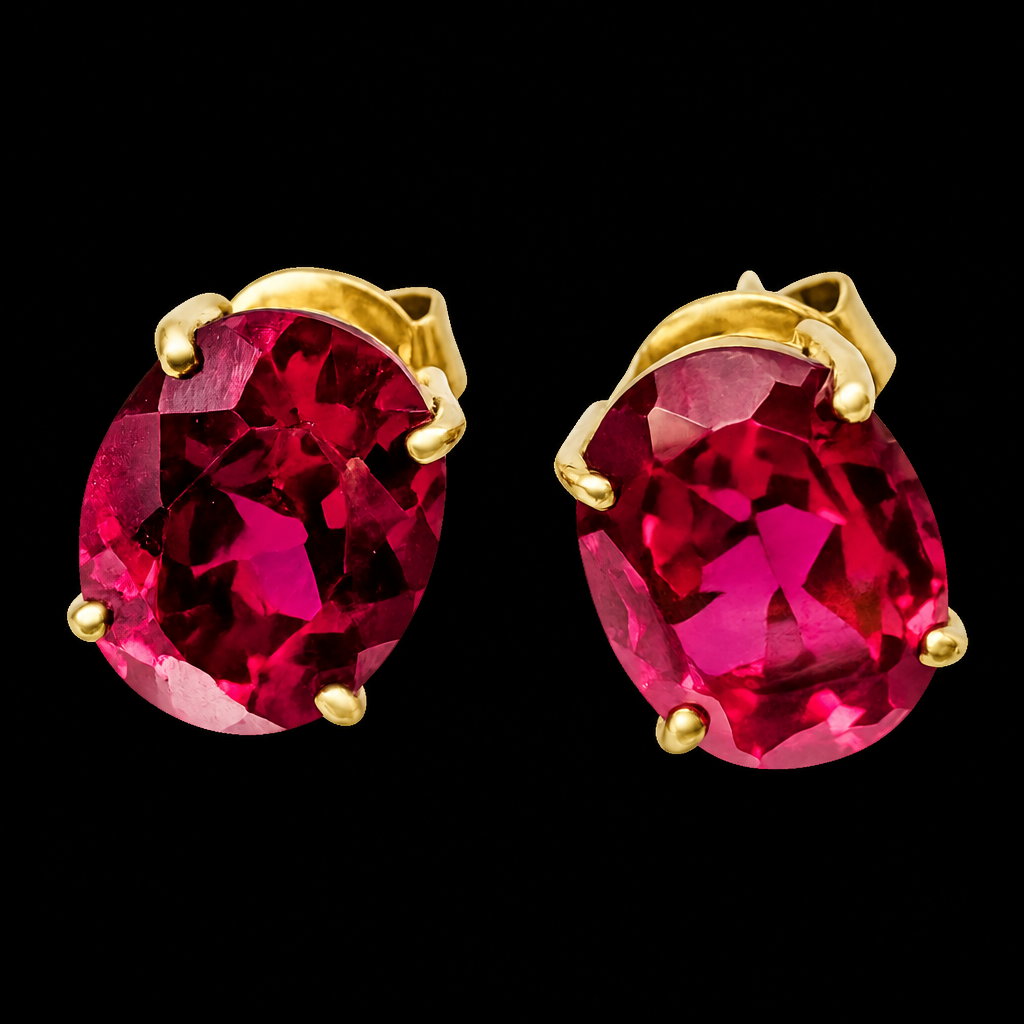 Red gemstone earrings on a clean black background
