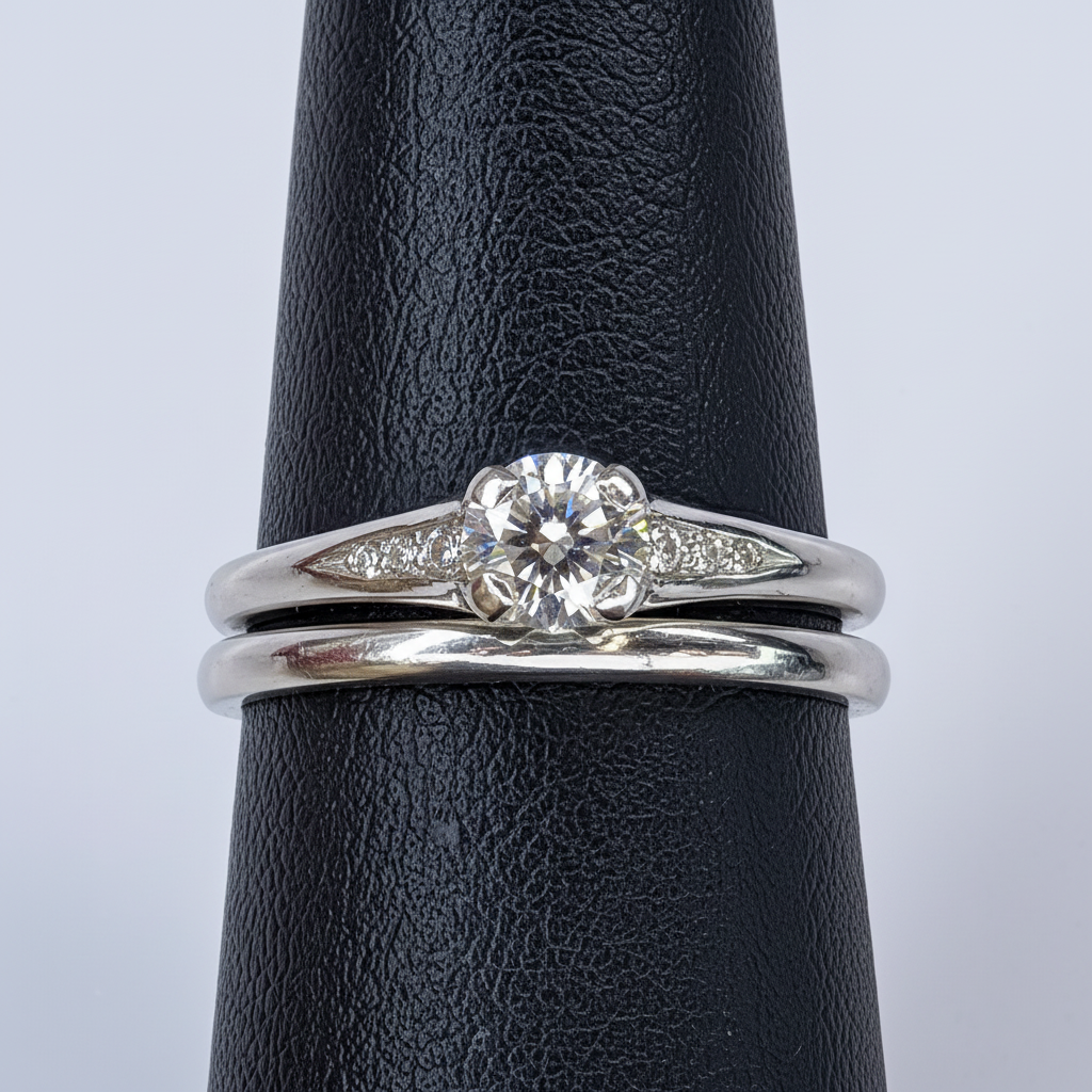 Ring on black leather cone stand